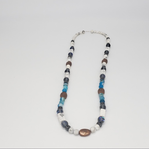 Boho Copper, Blue Agate,Hematite Bead Necklace - Picture 6 of 12